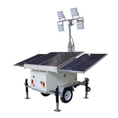 ग्रीन पावर सोलर एलईडी मोबाइल लाइट टॉवर 4*300W सोलर पैनल के साथ 4*100W एलईडी लैंप