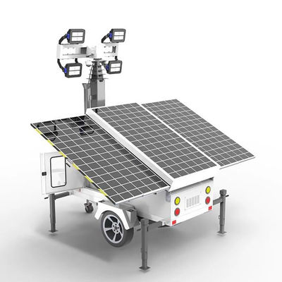 साइट निर्माण प्रकाश व्यवस्था के लिए 4 * 100W एलईडी रोशनी के साथ पोर्टेबल सौर प्रकाश टॉवर