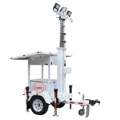 quality वेयरहाउस के लिए एलईडी लाइट माउंटेड सीसीटीवी टावर के साथ मोबाइल सुरक्षा मिनी सोलर ट्रेलर factory