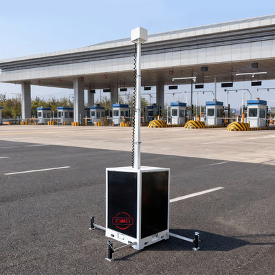 24/7 ऑफ-ग्रिड सुरक्षा निगरानी के लिए 96kWh बैटरी बैंक के साथ स्व-समर्थन 6 मीटर मस्तूल सौर निगरानी टॉवर