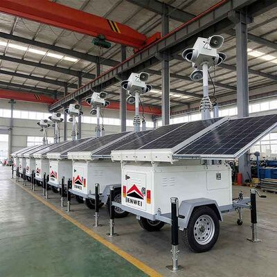 फ़ैक्टरी निगरानी के लिए स्व-संचालन मोबाइल सुरक्षा ट्रेलर सौर ऊर्जा चालित सीसीटीवी ट्रेलर